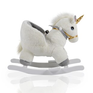 Moni Plüsch Einhorn Schaukeltier Moon WJ-6188, Handgriffe aus Holz Musikfunktion weiß 