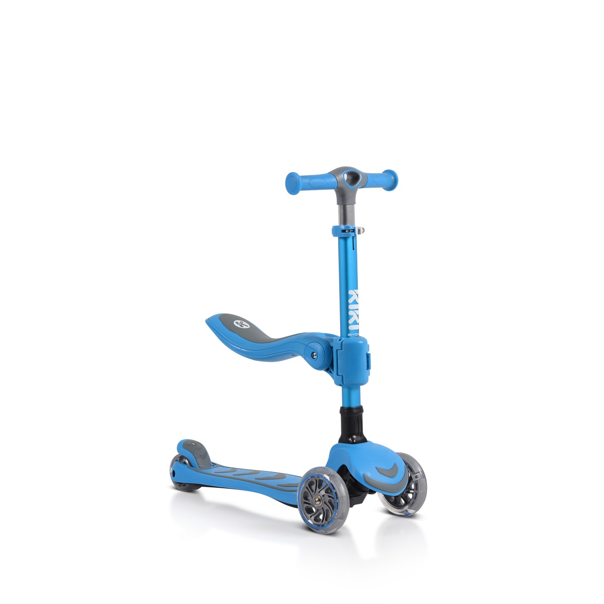 Byox Kinderroller Kiki 2 in 1, H&ouml;he einstellbar, 4 blinkende PU-R&auml;der, klappbar blau 