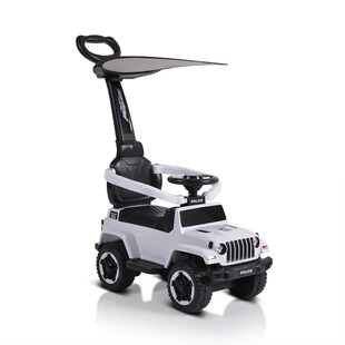 Moni Kinder Rutschauto Police Musikfunktion Schiebestange Dach Sicherheitsbügel weiß 