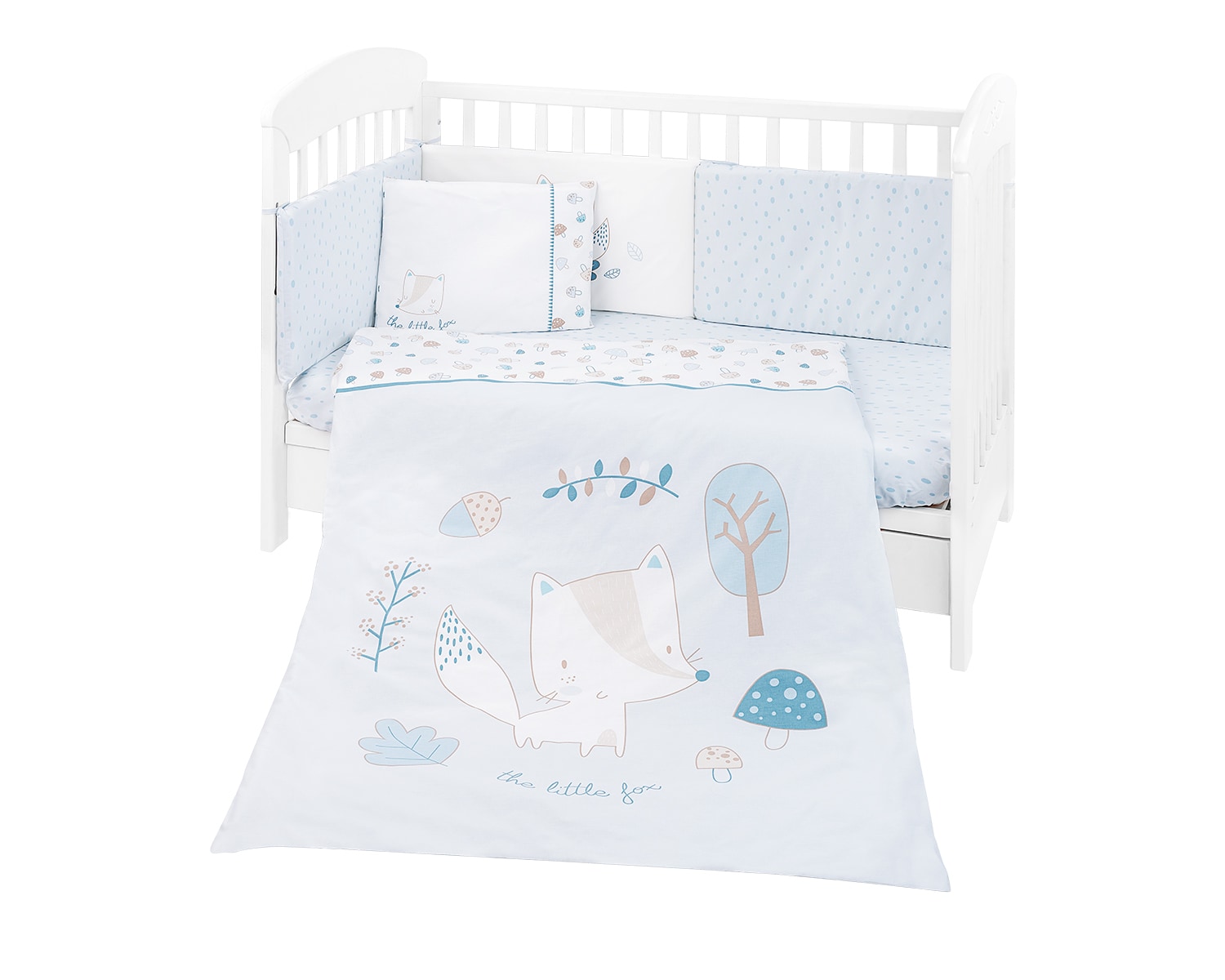 Kikkaboo Babybettw&auml;sche 6-teilig. Decke 135 x 95 cm Laken 140 x 70 cm Nestchen blau 
