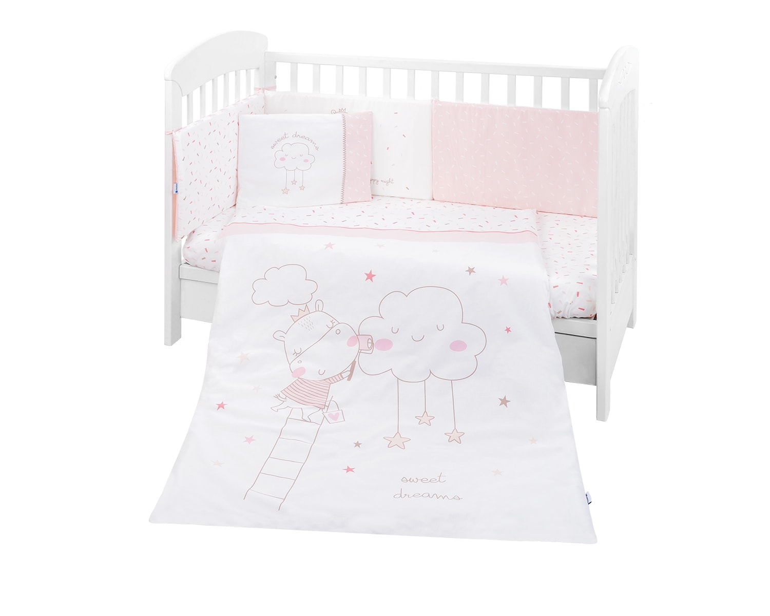 Kikkaboo Babybettw&auml;sche 6-teilig. Decke 135 x 95 cm Laken 140 x 70 cm Nestchen rosa 
