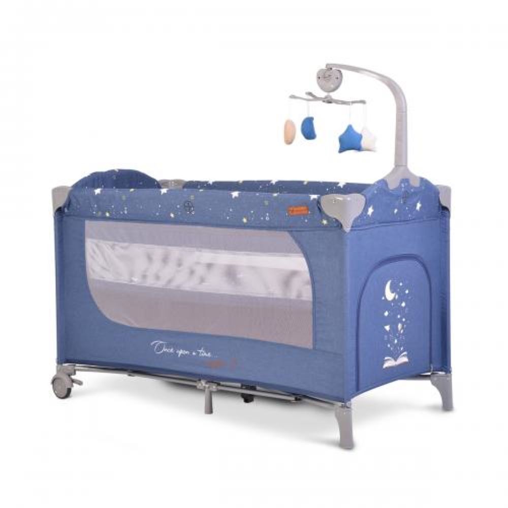 Cangaroo Reisebett Once upon a time Laufstall zwei Ebenen Matratze Wickelauflage blau 