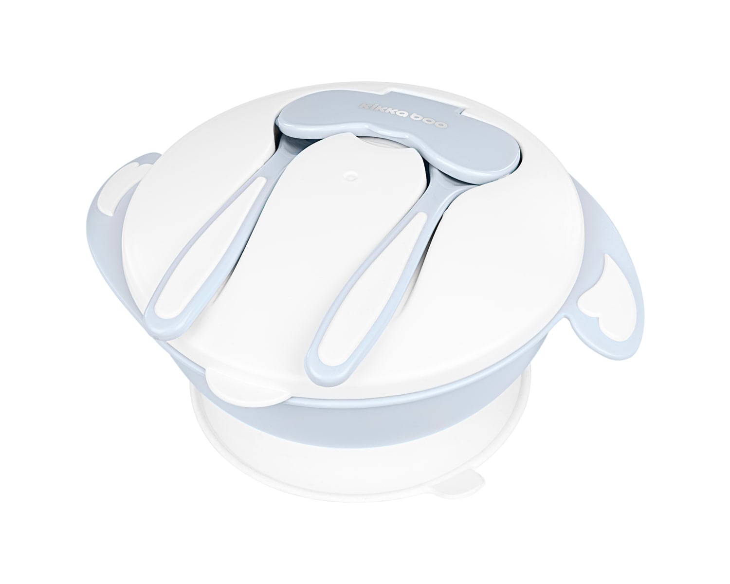 Kikkaboo Kinder 4in1 Sch&uuml;ssel-Set L&ouml;ffel Gabel Teller 700ml Mikrowellen geeignet blau 