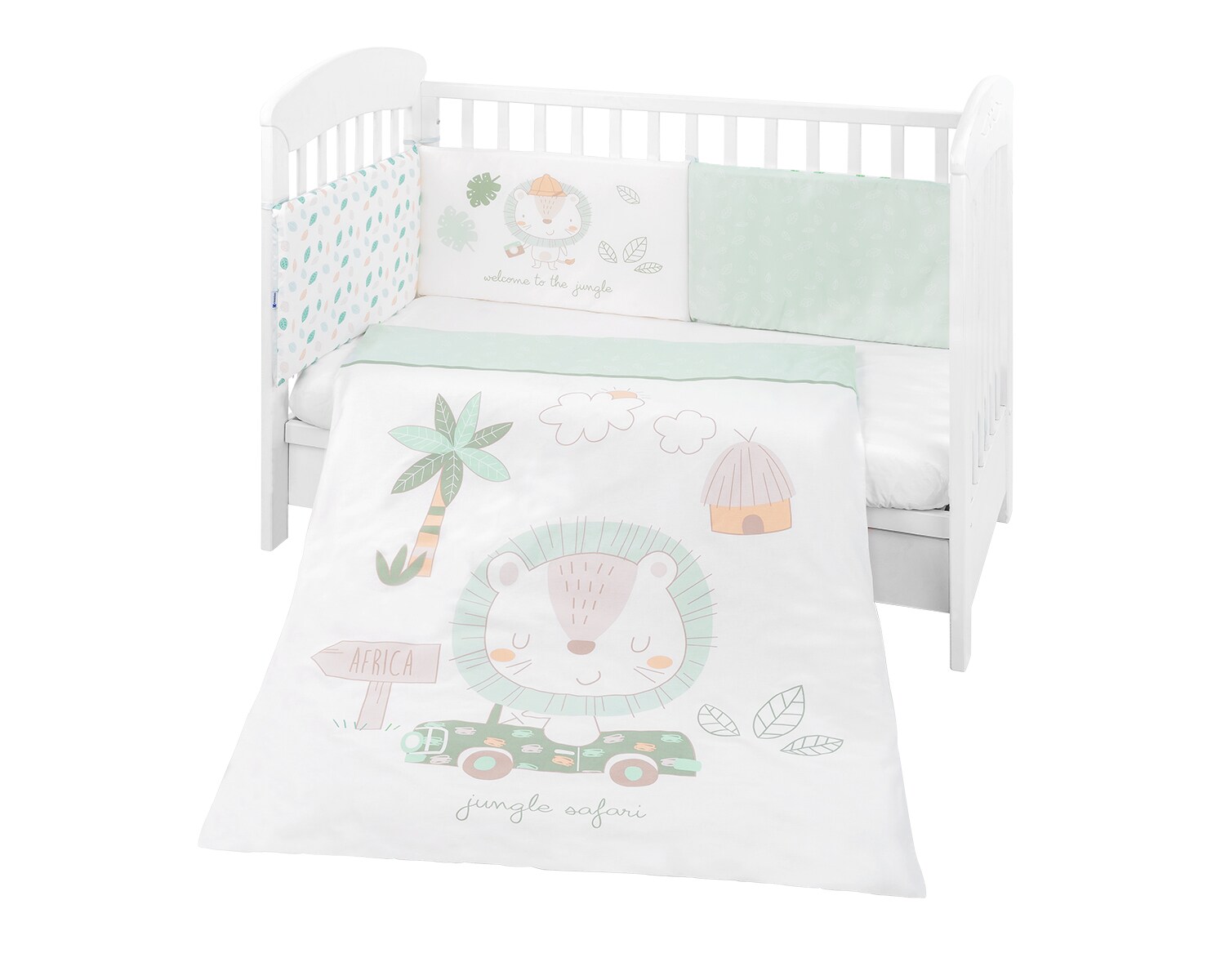 Kikkaboo Bettw&auml;sche 4-teilig Decke 135 x 95 cm, Bezug, Nestchen Bett 140 x 70 cm gr&uuml;n 