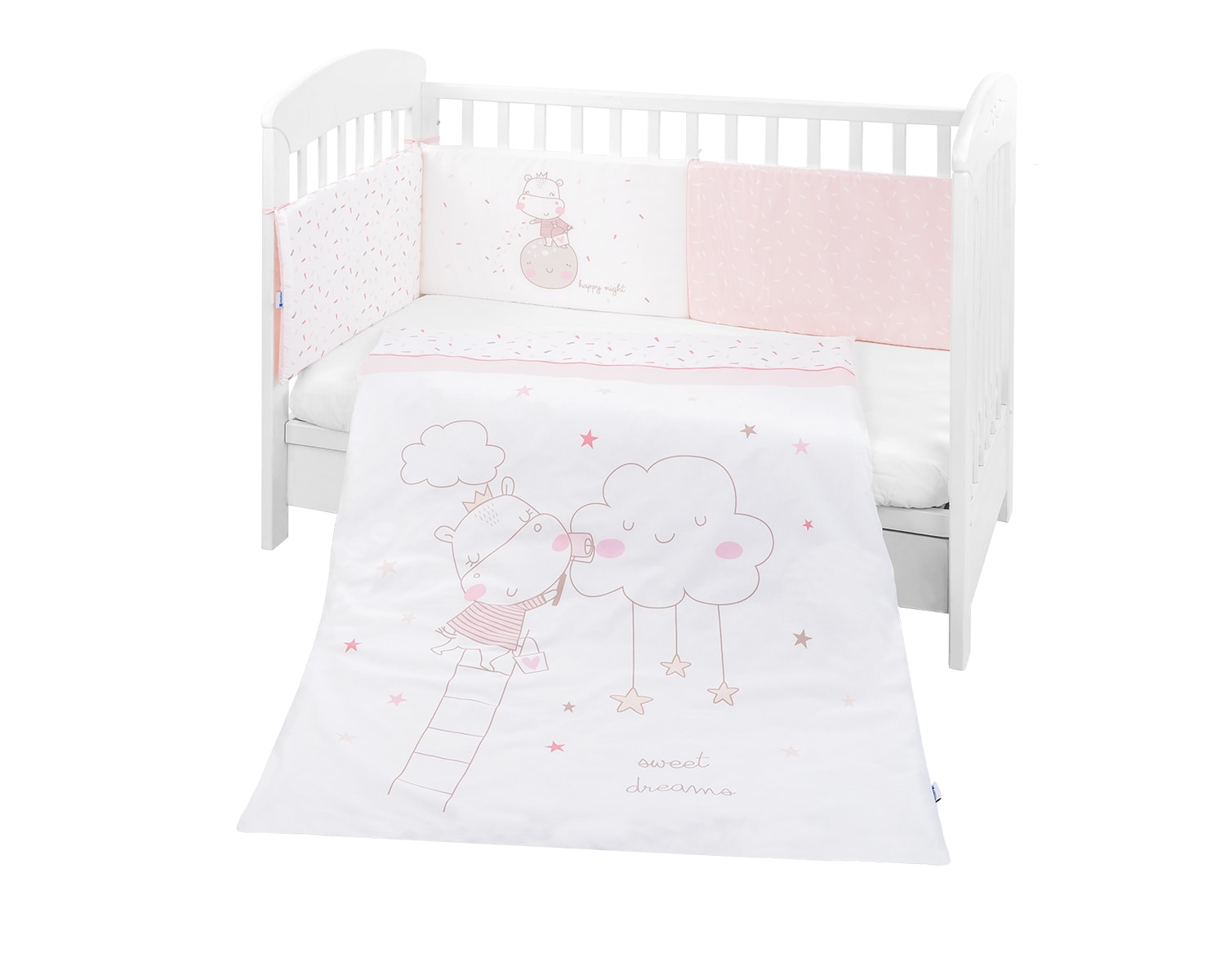 Kikkaboo Bettw&auml;sche 4-teilig Decke 135 x 95 cm, Bezug, Nestchen Bett 140 x 70 cm rosa 