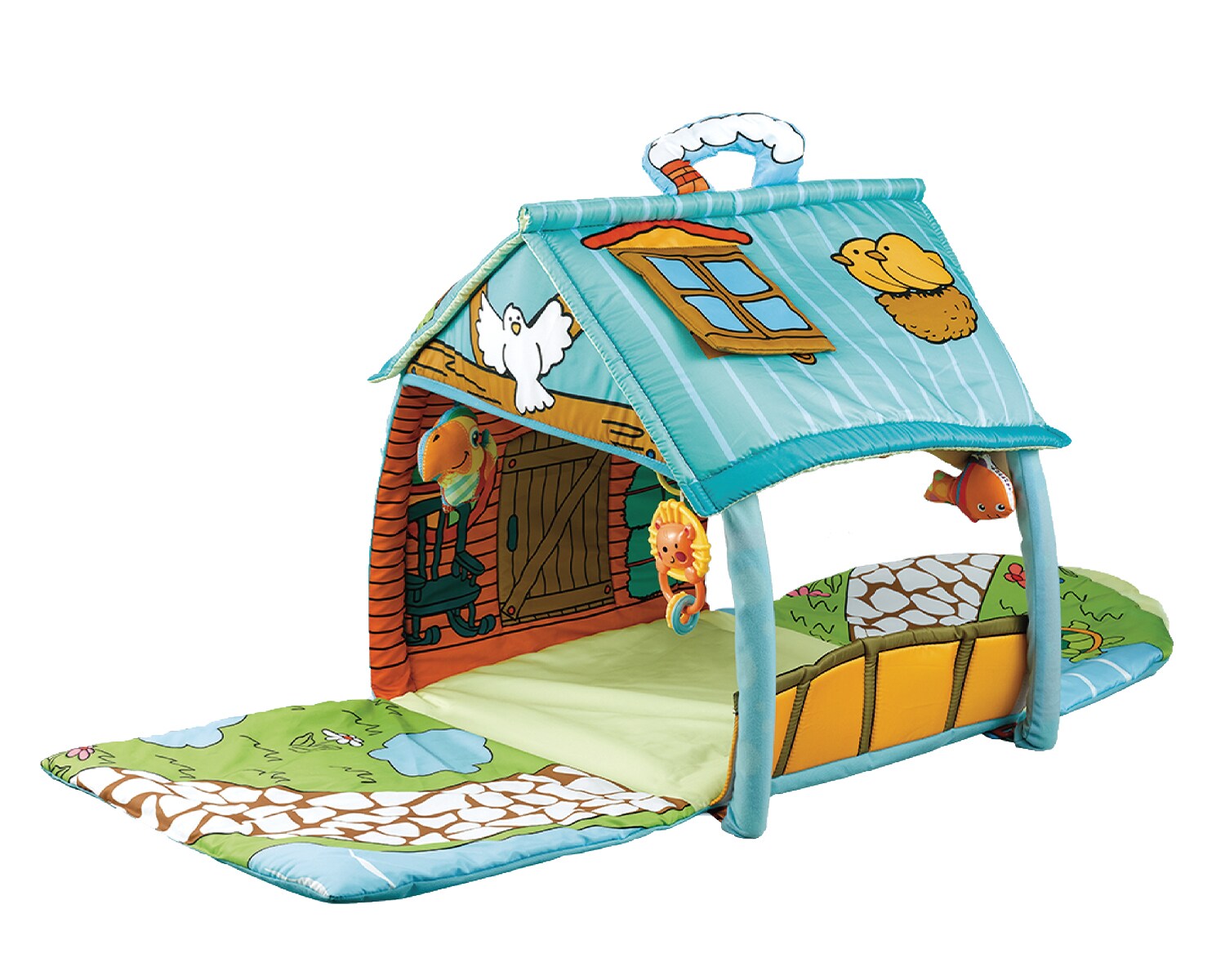 Kikkaboo Spielbogen Casa Bebe Krabbeldecke kleines Haus h&auml;ngende Tiere Griff  blau 