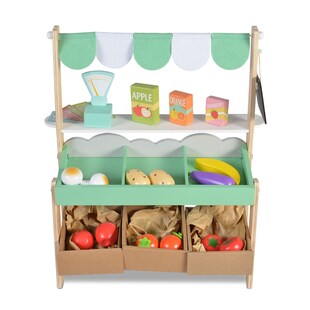 Moni Kinder Marktstand 4425 Holz 50cm hoch Supermarkt Lebensmittel Einkaufsliste grün 