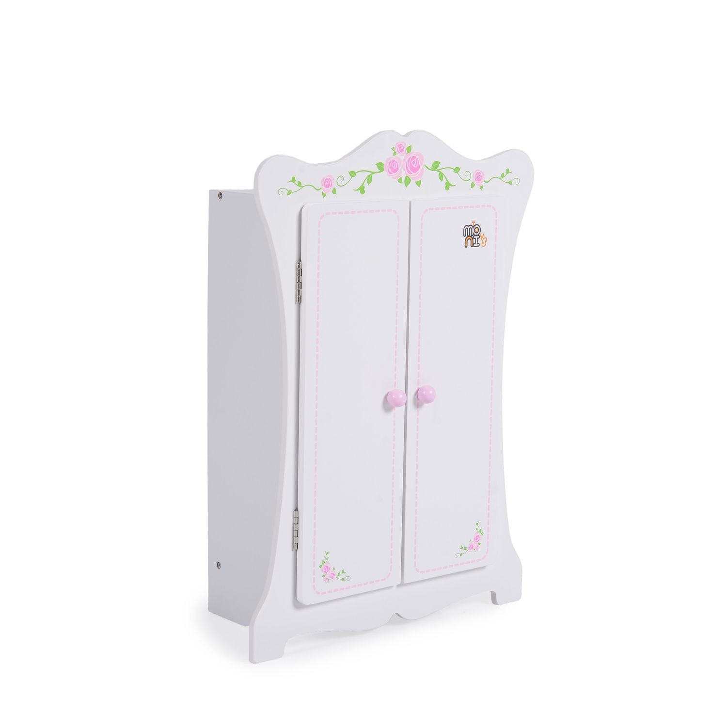 Moni Puppenkleiderschrank PH12B011, Holz, Ma&szlig;e 42,5 x 22 x 57 cm, 3 Kleiderb&uuml;gel wei&szlig; 