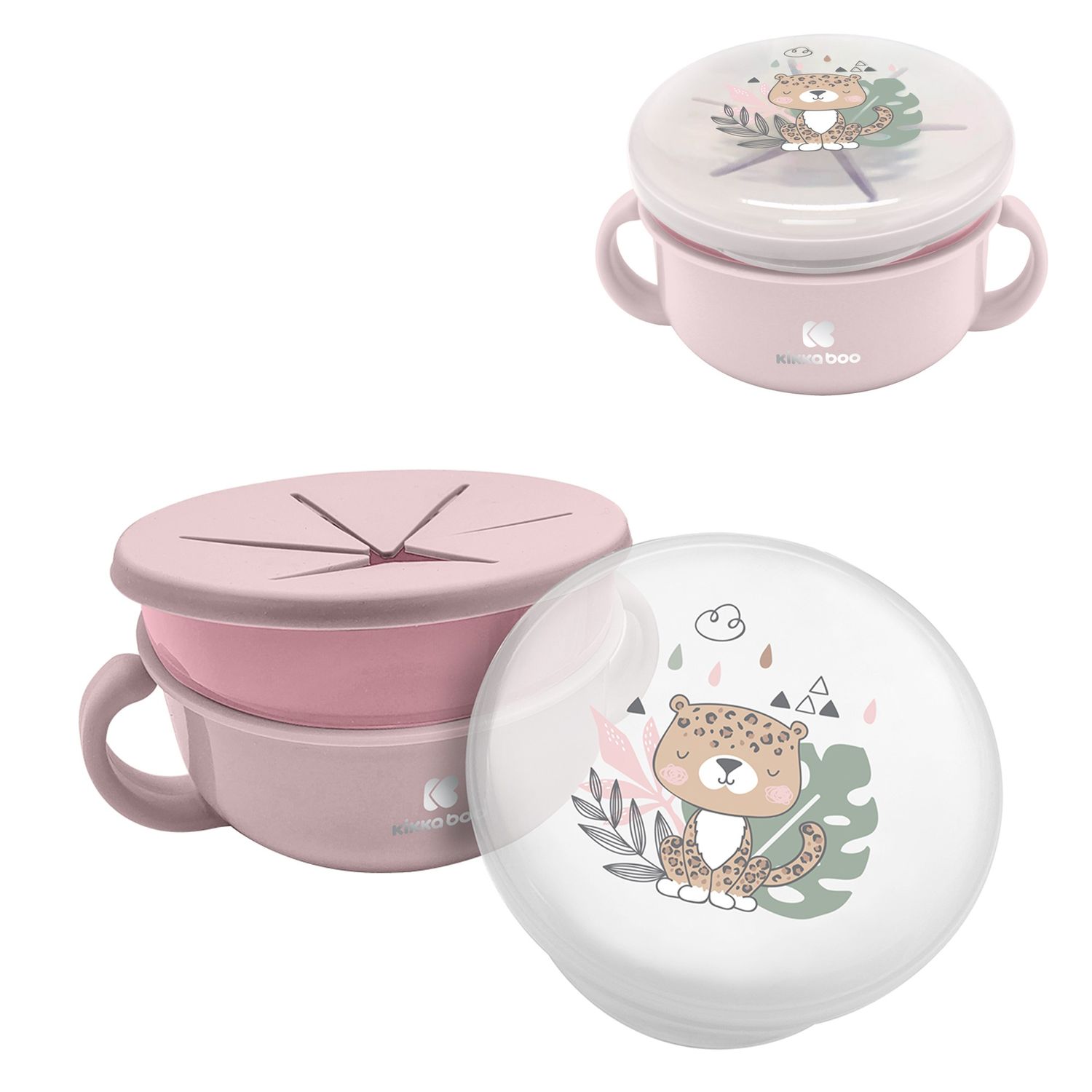 Kikkaboo Kinder Snackschale Savanna 2 in 1 Deckel Griffe Fassungsverm&ouml;gen 380 ml rosa 