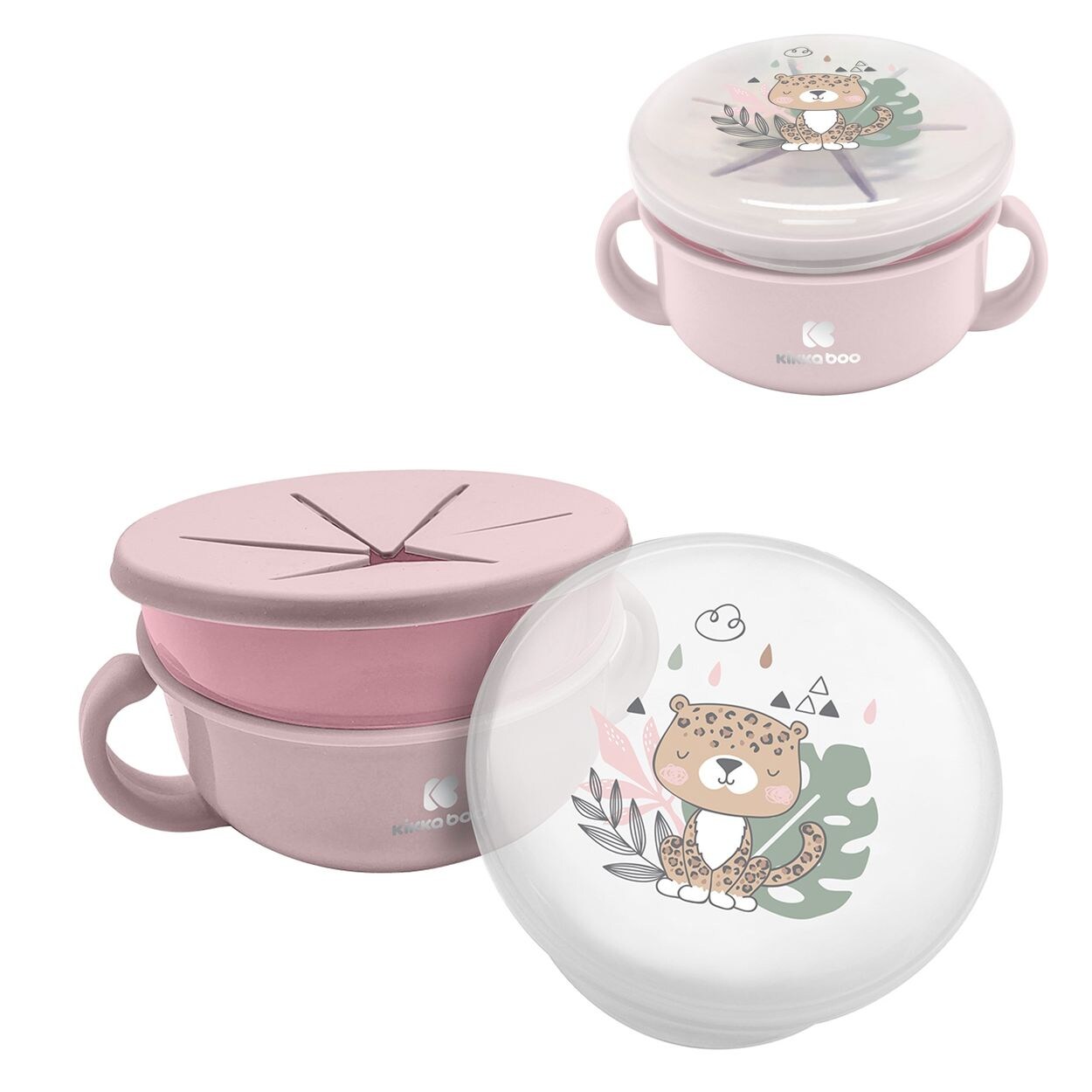 Kikkaboo Kinder Snackschale Savanna 2 in 1 Deckel Griffe Fassungsvermögen  rosa