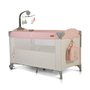 Cangaroo Reisebett Indiana Laufstall zwei Ebenen Matratze Wickeltasche Räder rosa 