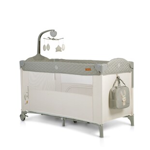 Cangaroo Reisebett Indiana Laufstall zwei Ebenen Matratze Wickeltasche Räder grau 