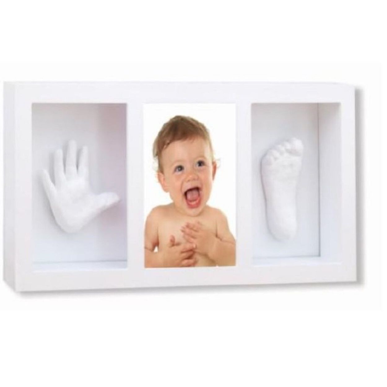 Cangaroo Baby Gipsabdruck 3D Hand- und Fußabdruckset, Fotorahmen aus Holz weiß