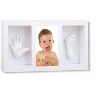 Cangaroo Baby Gipsabdruck 3D Hand- und Fußabdruckset, Fotorahmen aus Holz weiß 