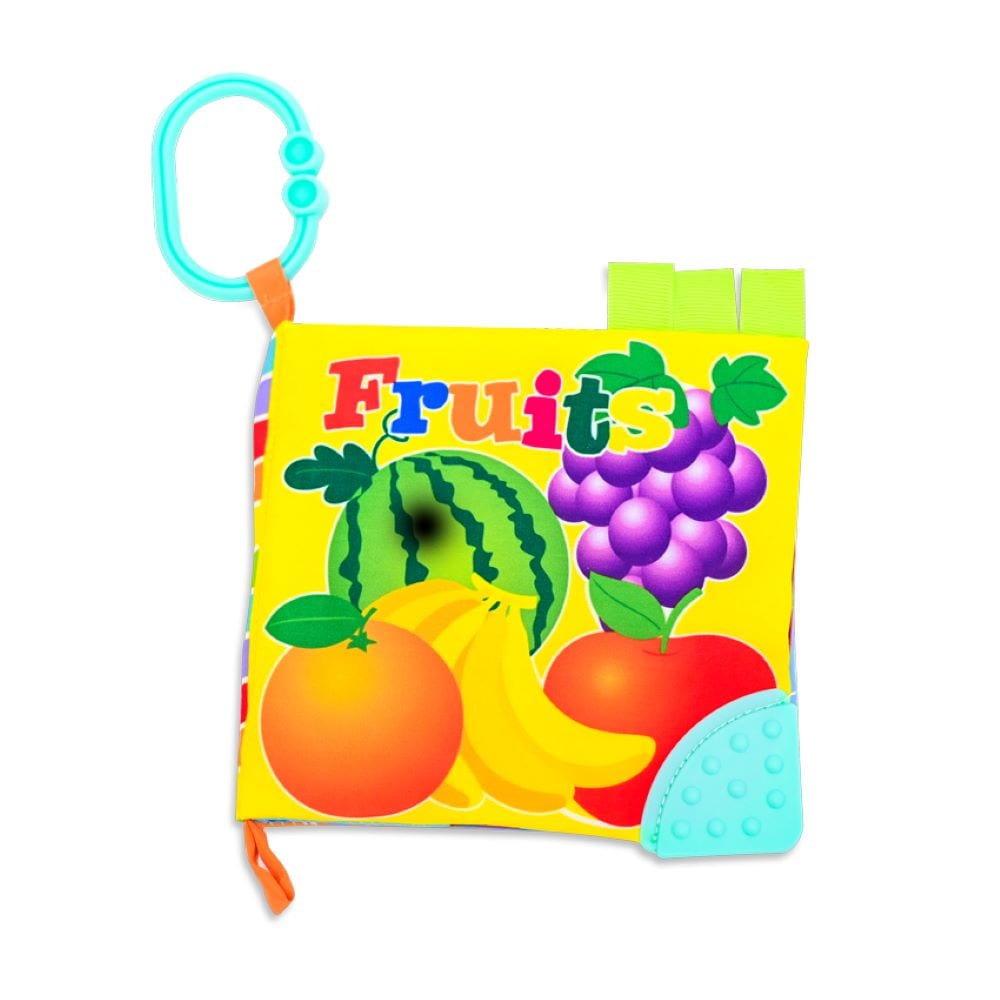 Lorelli Baby Stoffbuch Tiere Bei&szlig;ring Fr&uuml;chte C-Ring Lehrbuch Bauernhoftiere gelb 