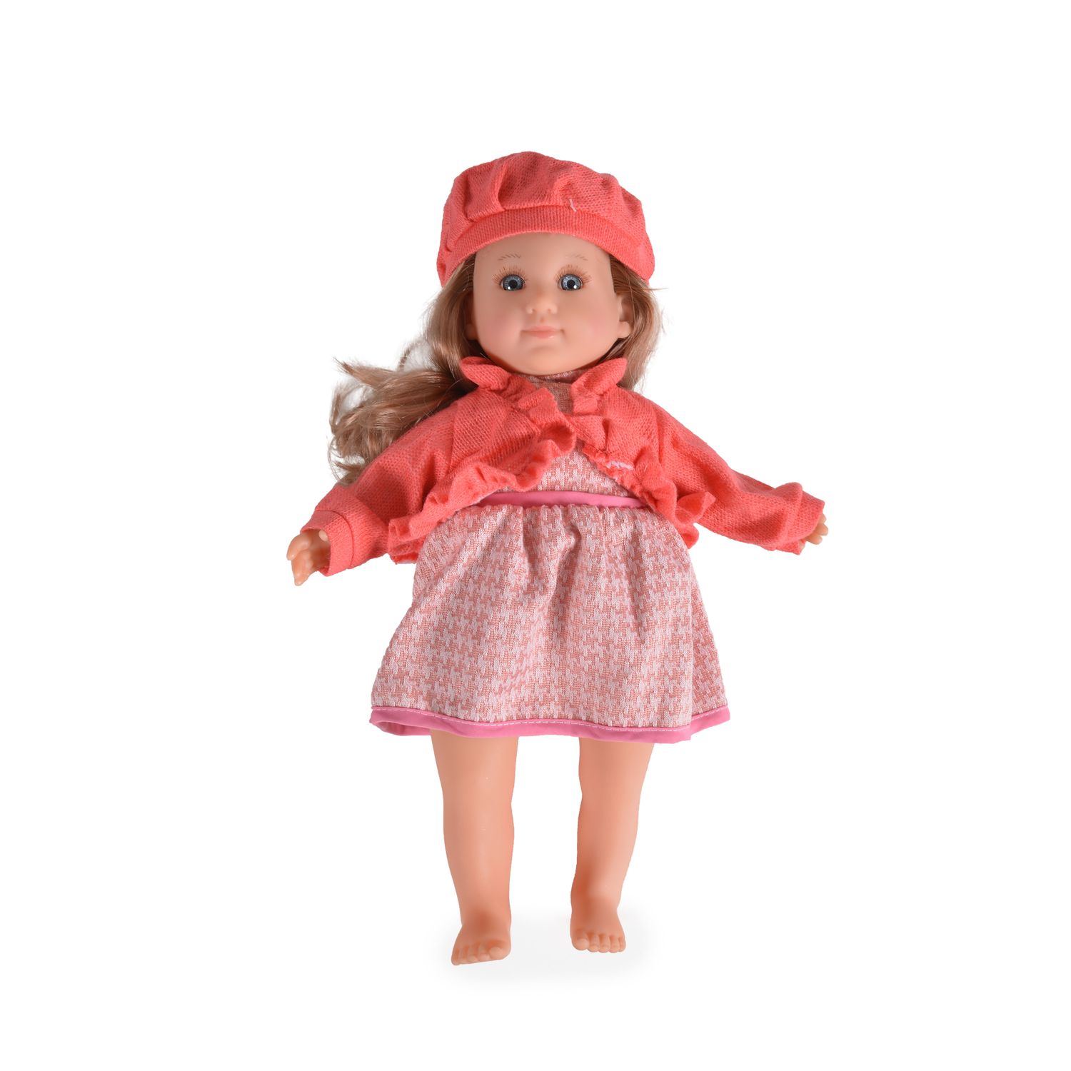 Moni Kinderpuppe 46 cm Kleidung, Haare, M&uuml;tze, bewegliche Arme Beine, ab 3 Jahre rot 