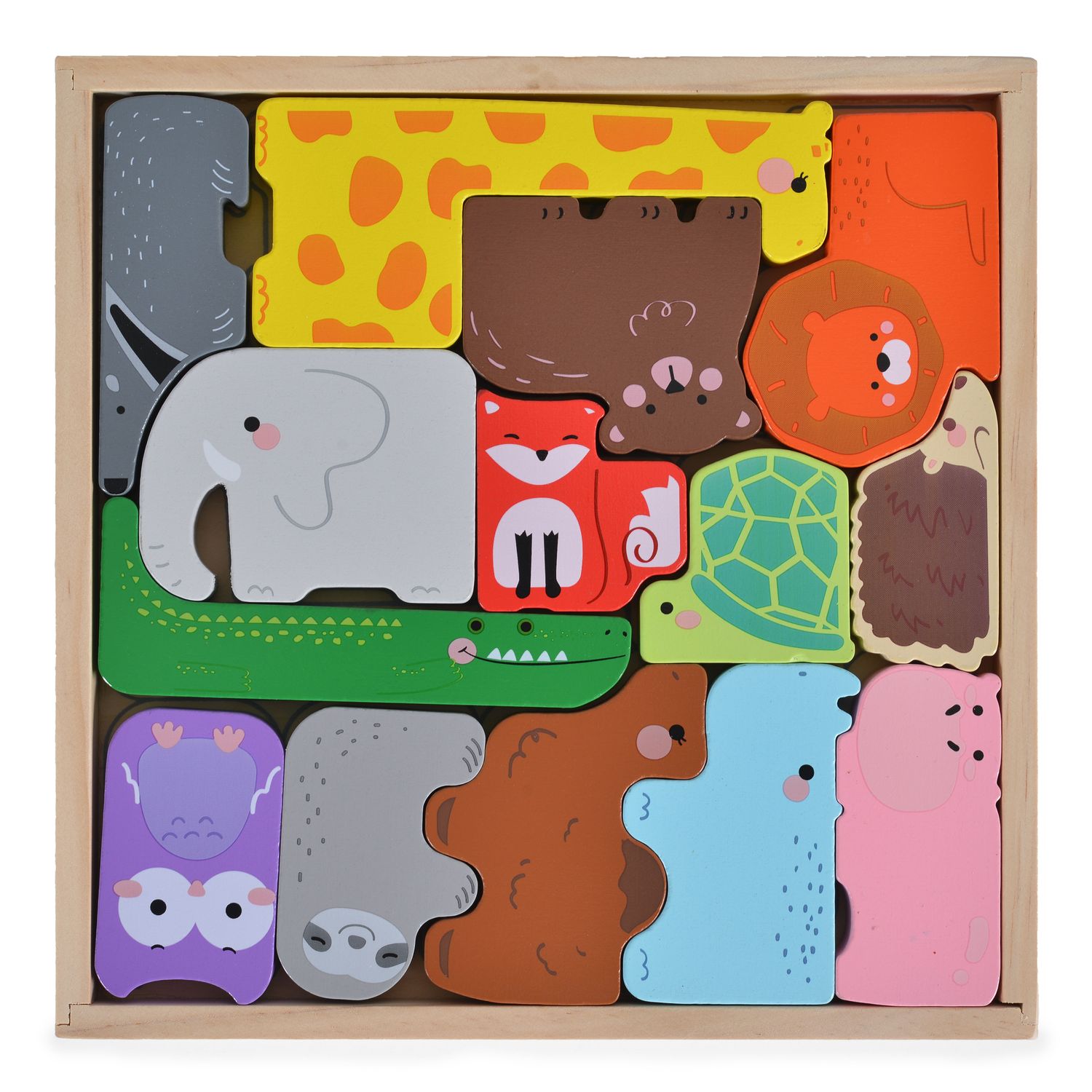Moni Kinder Puzzle Tiere 3002 Holz, Sortierspiel, Farbpuzzle, 14 bunte Tiere bunt 