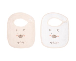 Kikkaboo Babylatz Frottee 2-teiliges Set, Lätzchen, Druckknopf, 100% Baumwolle beige 