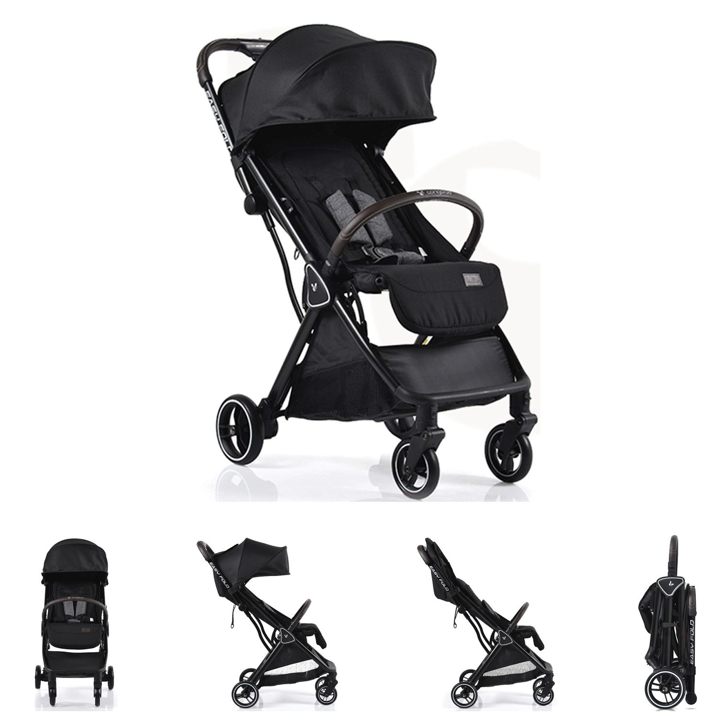 Cangaroo Kinderwagen easy Fold Buggy Alu Sonnendach verstellbar, faltbar, Korb schwarz 