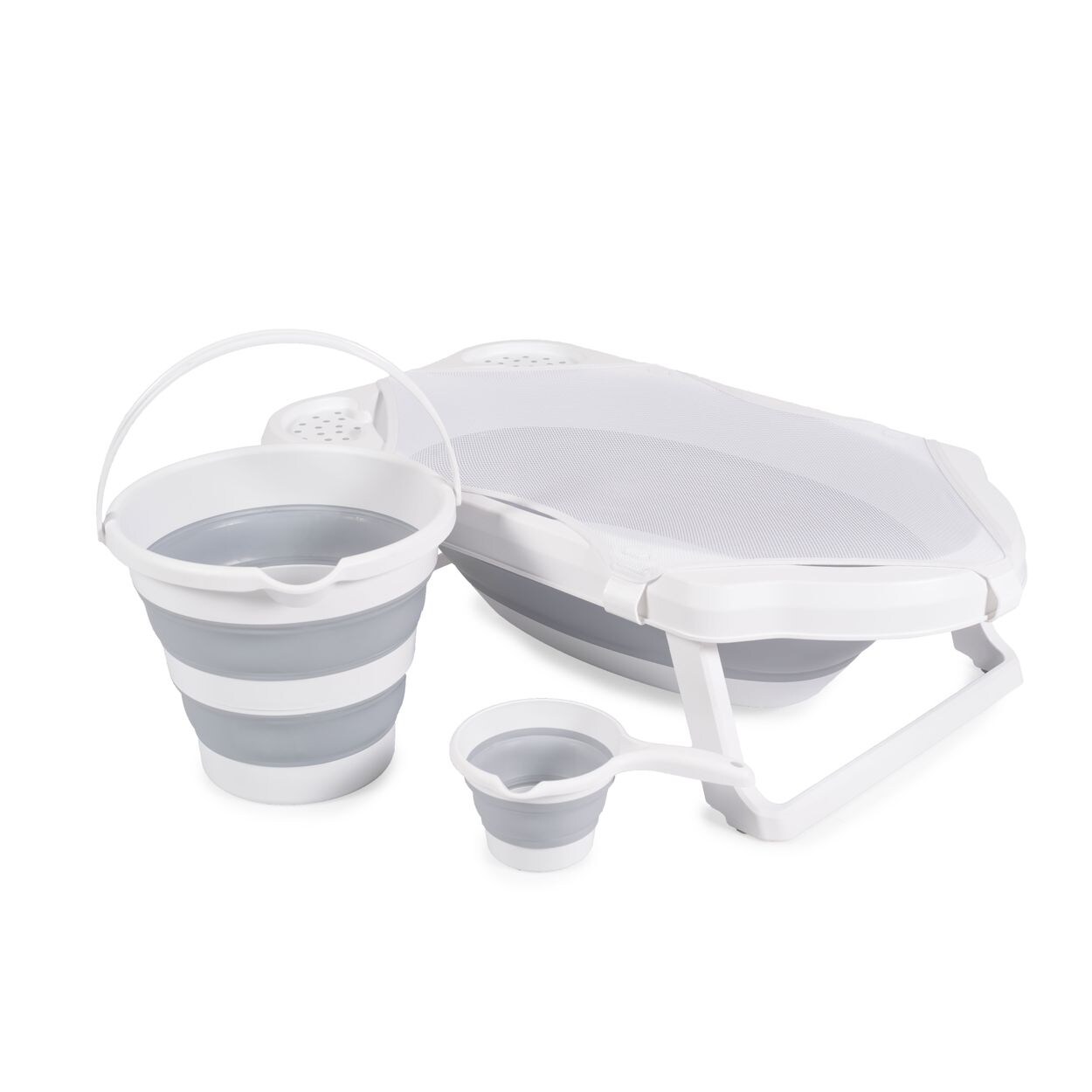 Badewannen-Set Hawaii 4-teilig faltbar Wasserablauf Ablagefächer Netz grau