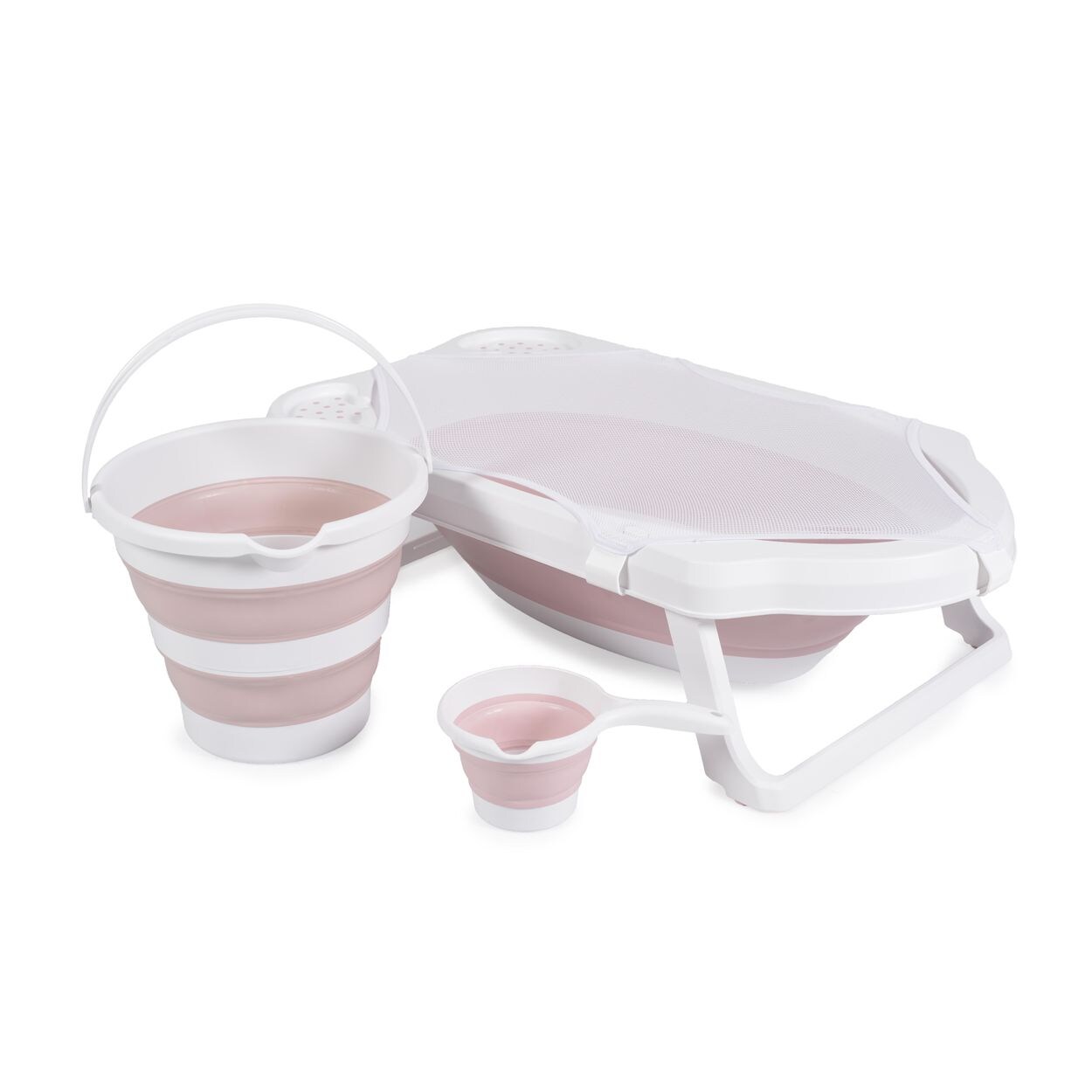 Badewannen-Set Hawaii 4-teilig faltbar Wasserablauf Ablagefächer Netz rosa