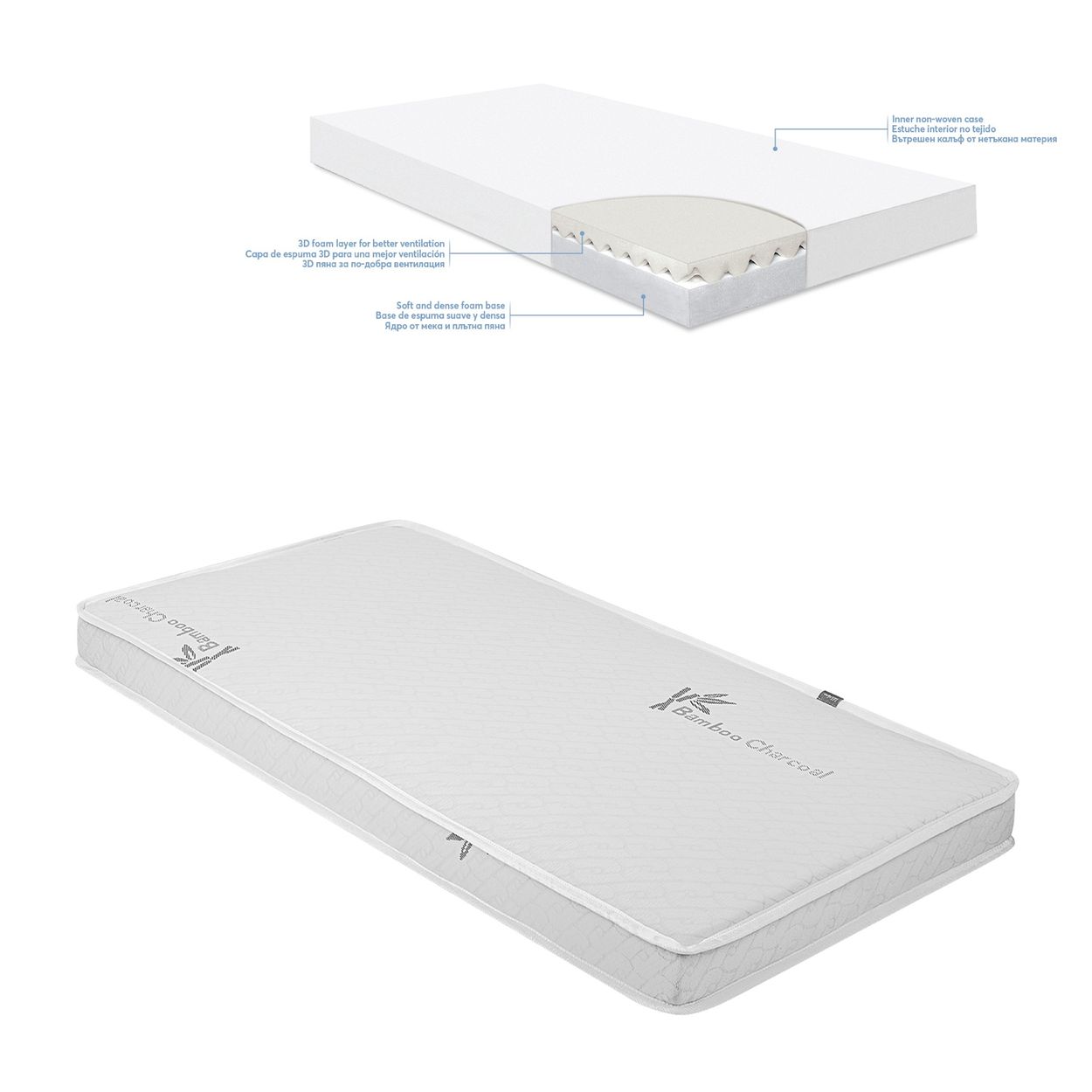 Kikkaboo Babybett Matratze Night Dream 120 x 60 x 10 cm, 3D Schaumschicht grau 