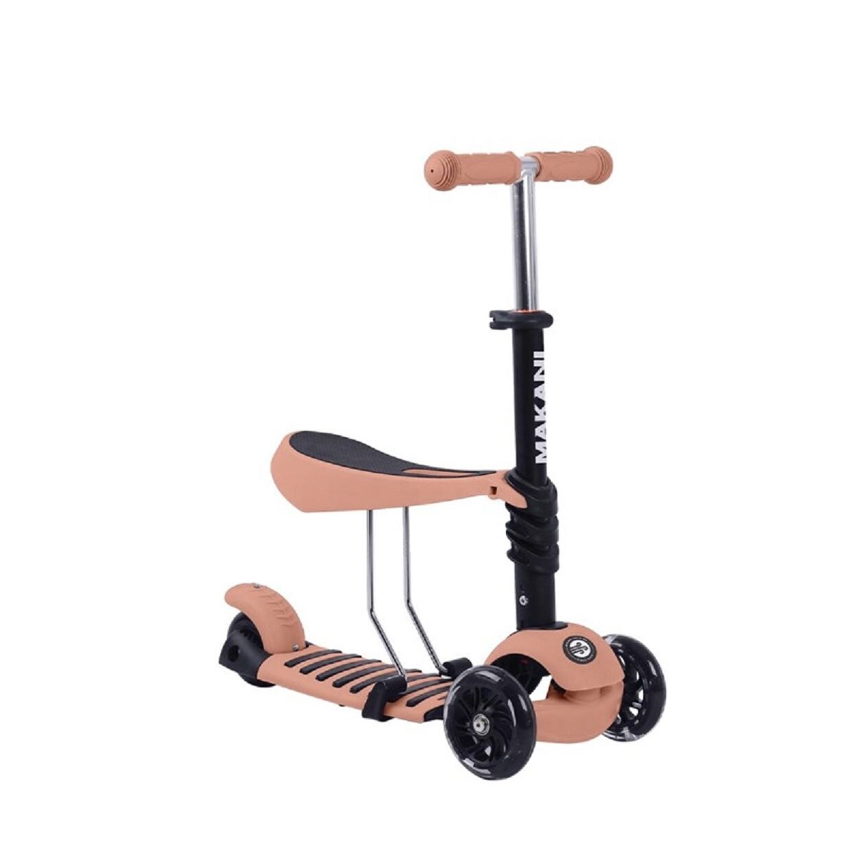 Kinderroller Pastell 3 in 1, Dreirad, LED-Vorderräder, Hinterradbremse beige