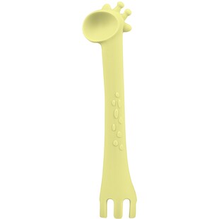 Kikkaboo Kinder Silikonlöffel Giraffe, Gabel, temperaturbeständig, ab 4 Monate gelb 