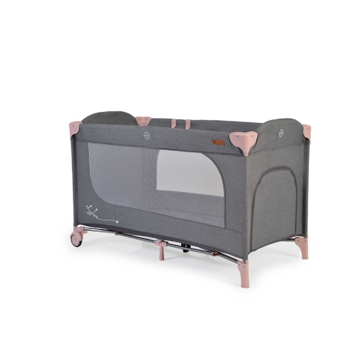 Cangaroo Reisebett Skyglow Laufstall 2 R&auml;der mit Bremsen Matratze Seiteneingang rosa 
