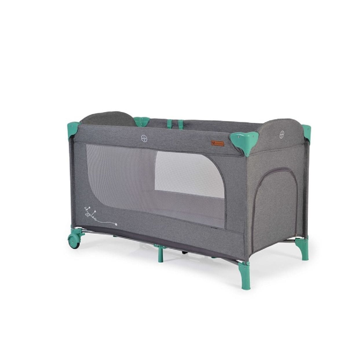 Cangaroo Reisebett Skyglow Laufstall 2 R&auml;der mit Bremsen Matratze Seiteneingang gr&uuml;n 