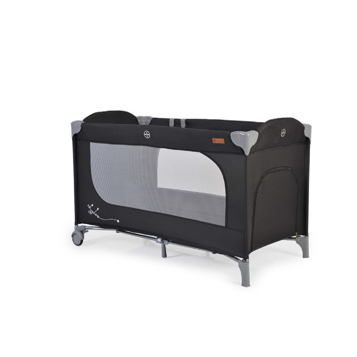 Cangaroo Reisebett Skyglow Laufstall 2 R&auml;der mit Bremsen Matratze Seiteneingang schwarz 