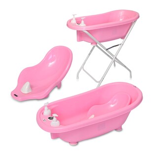 Lorelli Babybadewannen-Set Babybadewanne 88 cm Badesitz Badewannenständer Ablauf rosa 