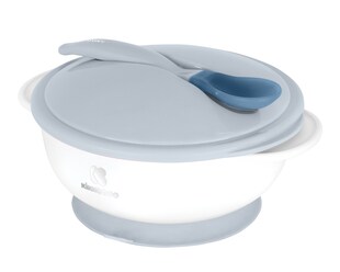 Kikkaboo Baby Essschüssel 250 ml Löffel mit Wärmesensor Warmhalteschüssel Deckel blau 