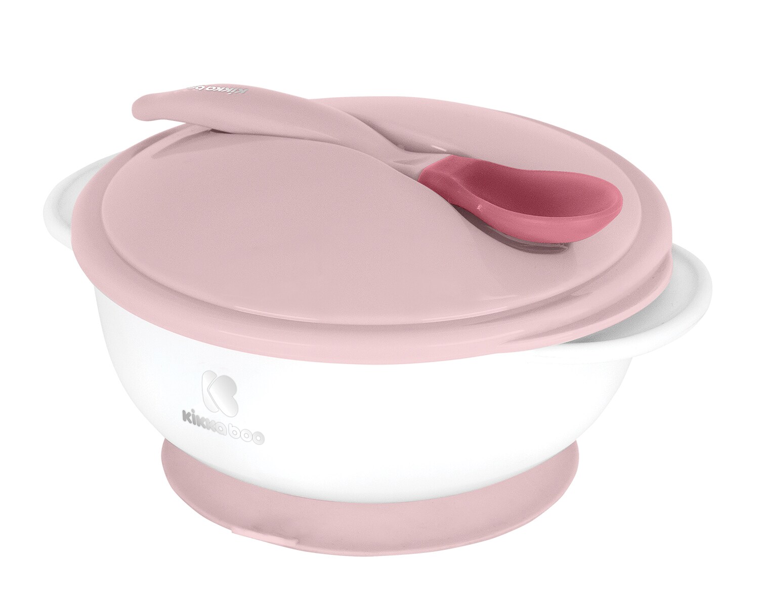 Kikkaboo Baby Essschüssel 250 ml Löffel mit Wärmesensor Warmhalteschüssel Deckel rosa