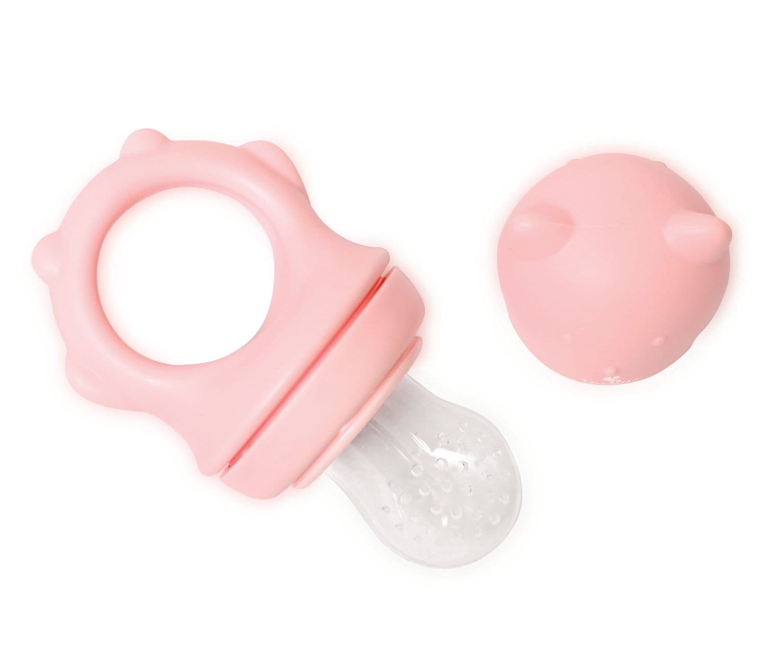 Baby Care Fruchtsauger 2 in 1, Bei&szlig;ring, Beikostsauger, F&uuml;tterhilfe, Schutzkappe rosa 