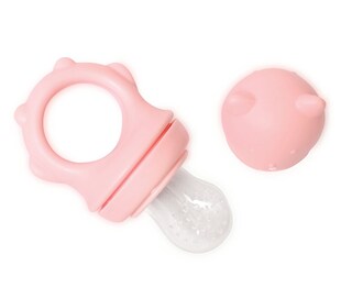 Baby Care Fruchtsauger 2 in 1, Beißring, Beikostsauger, Fütterhilfe, Schutzkappe rosa 