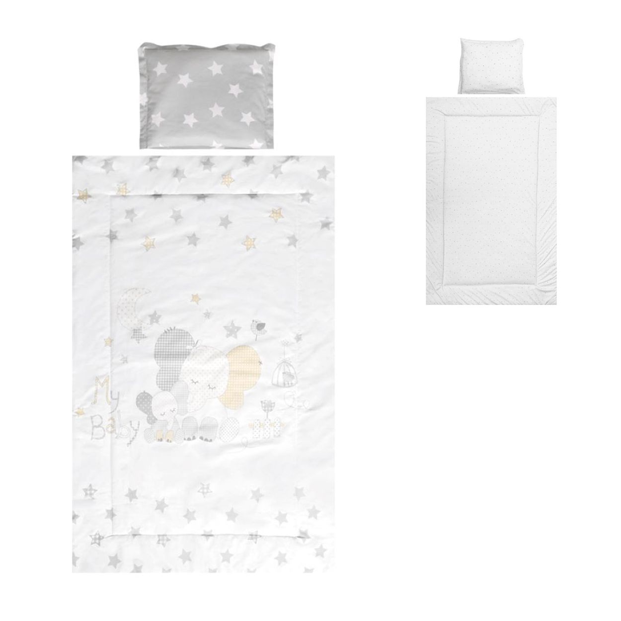 Lorelli Kinderbettw&auml;sche 3-teilig, Decke 140 x 95 Kissen 43 x 35 Laken 150 x 100 silbergrau 