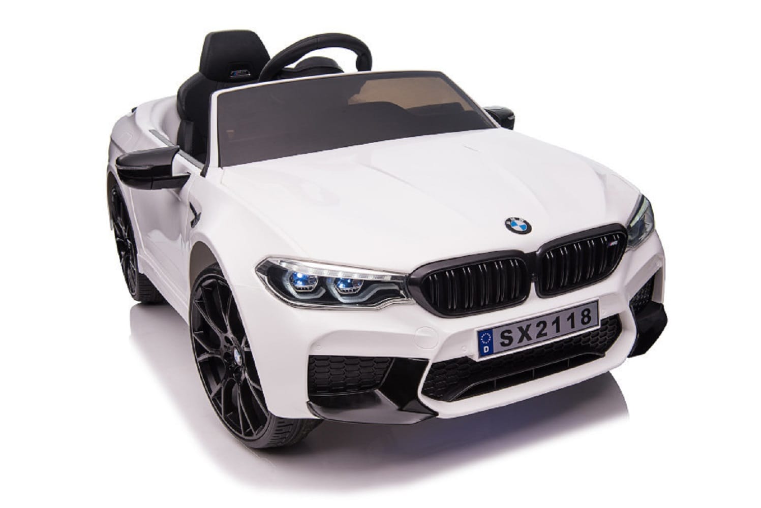 ES-Toys Kinder Elektroauto BMW M5 lizenziert EVA-Reifen Kunstledersitz MP3, USB wei&szlig; 