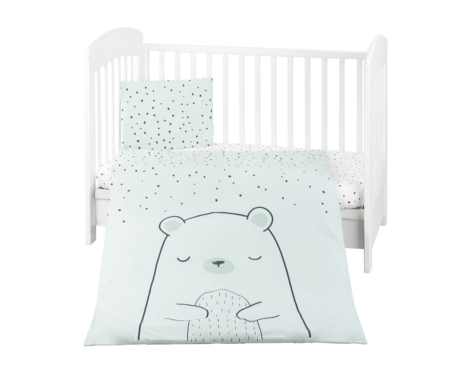 Kikkaboo Kinderbettw&auml;sche B&auml;r 3-teilig Decke 135 x 95 cm Kissen 45 x 35 cm Laken gr&uuml;n 