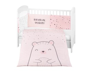 Kikkaboo Babybettwäscheset Bär 3tlg Decke 135 x 95 cm Nestchen 180 x 35 cm Bezug rosa 
