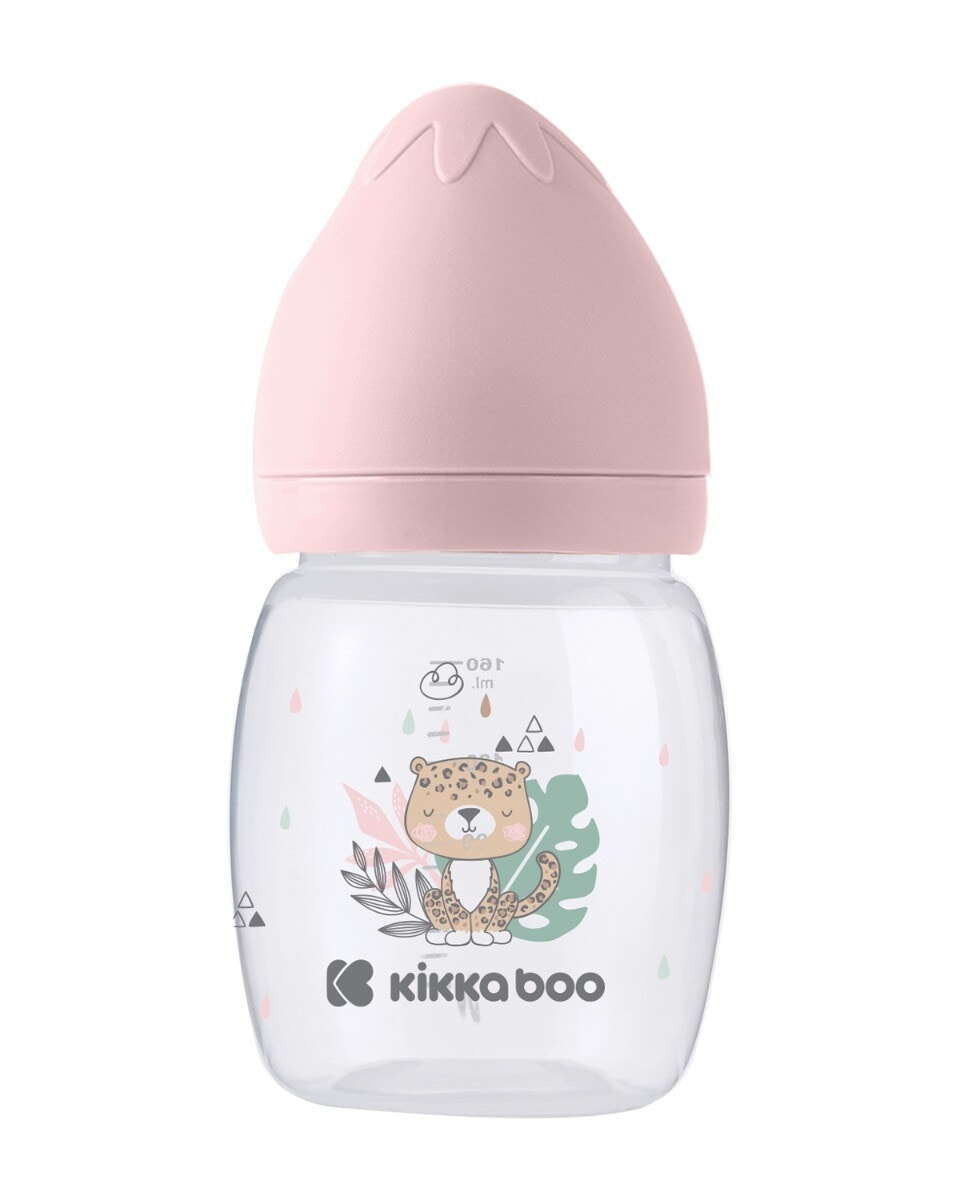 Kikkaboo Baby-Trinkflasche Savanna 180 ml, Anti-Kolik-Sauger, Weithals&ouml;ffnung rosa 