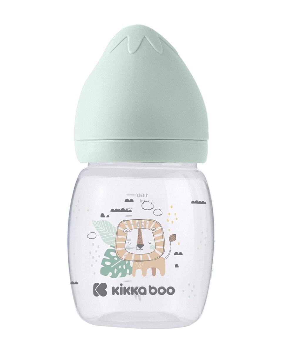 Kikkaboo Baby-Trinkflasche Savanna 180 ml, Anti-Kolik-Sauger, Weithals&ouml;ffnung gr&uuml;n 