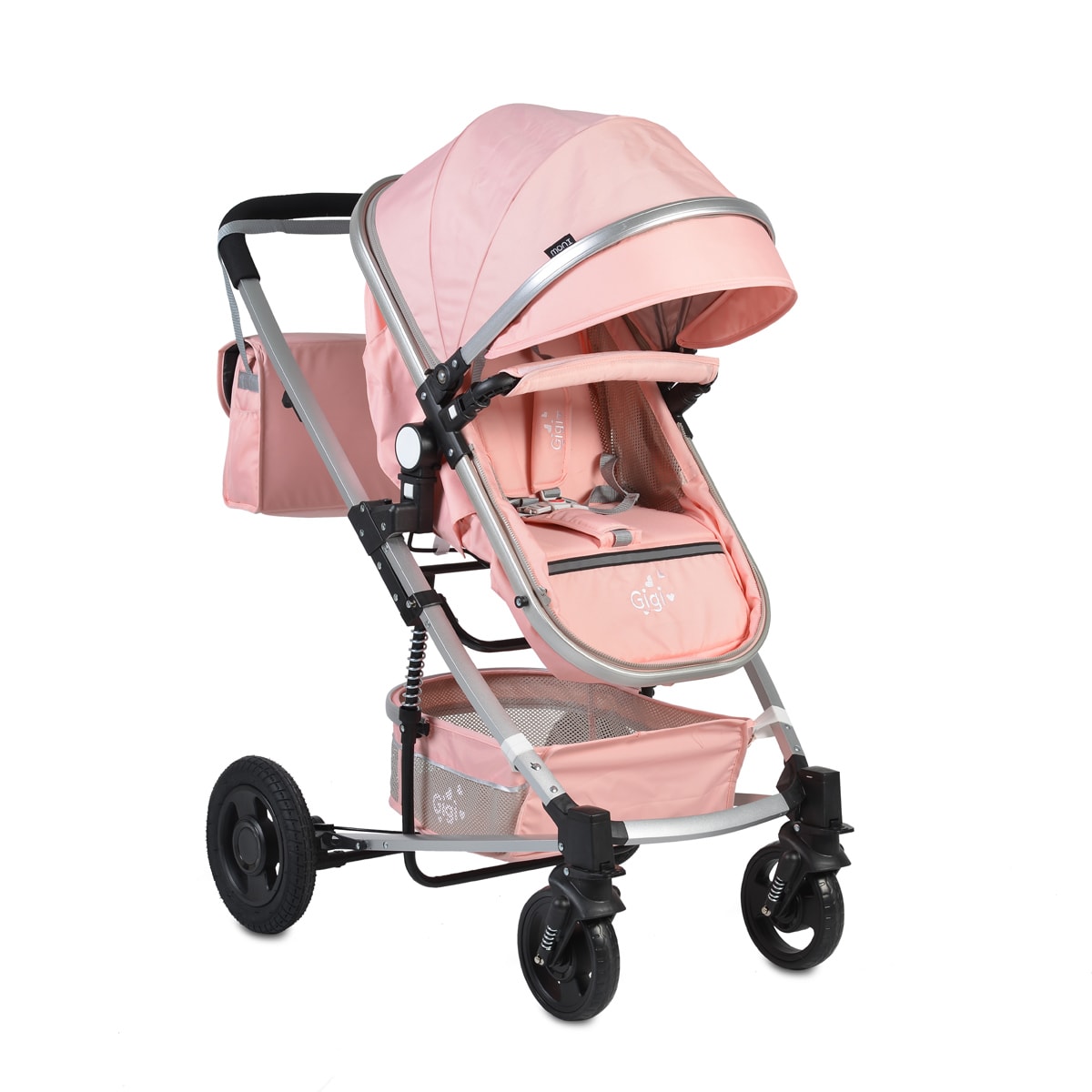 Moni Kinderwagen Gigi Babywanne umbaubar Sportsitz Wickeltasche Getr&auml;nkehalter rosa 