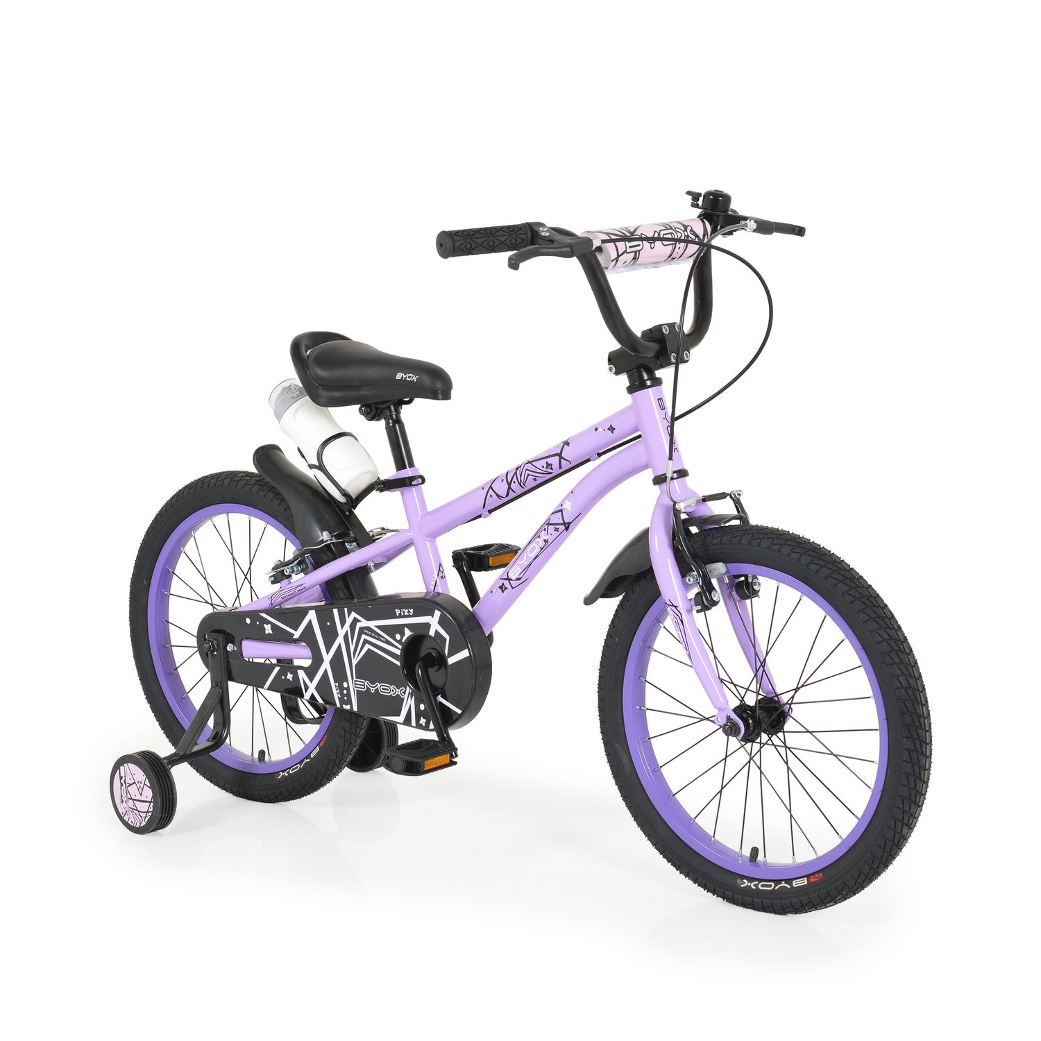 Byox Kinderfahrrad 18 Zoll Pixi, Klingel, Reflektoren, St&uuml;tzr&auml;der, ab 5 Jahre violett 