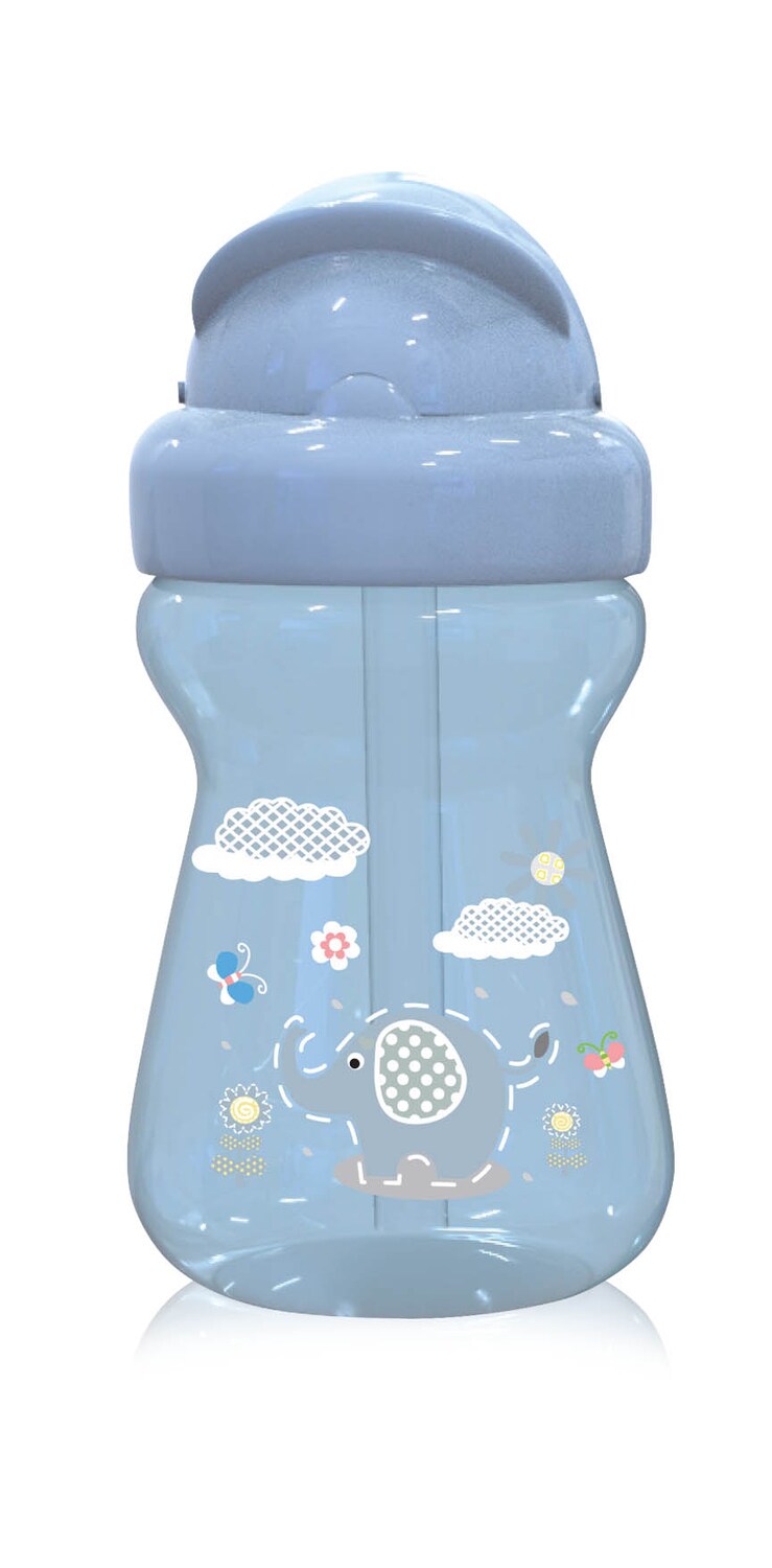 Baby Care Kinder Trinkflasche 200 ml Sport-Sipper Mini Tiere, Strohhalm, Deckel blau 