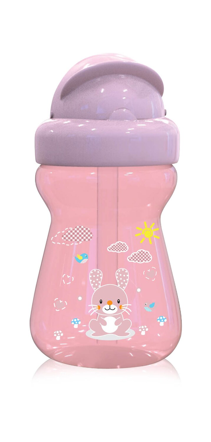 Baby Care Kinder Trinkflasche 200 ml Sport-Sipper Mini Tiere, Strohhalm, Deckel rosa 