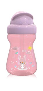 Baby Care Kinder Trinkflasche 200 ml Sport-Sipper Mini Tiere, Strohhalm, Deckel rosa 