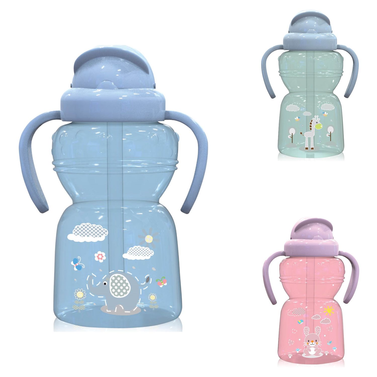 Baby Care Kinder Trinkflasche 325 ml Sport Sipper Trinkhalm Griffe ab 6 Monaten blau 