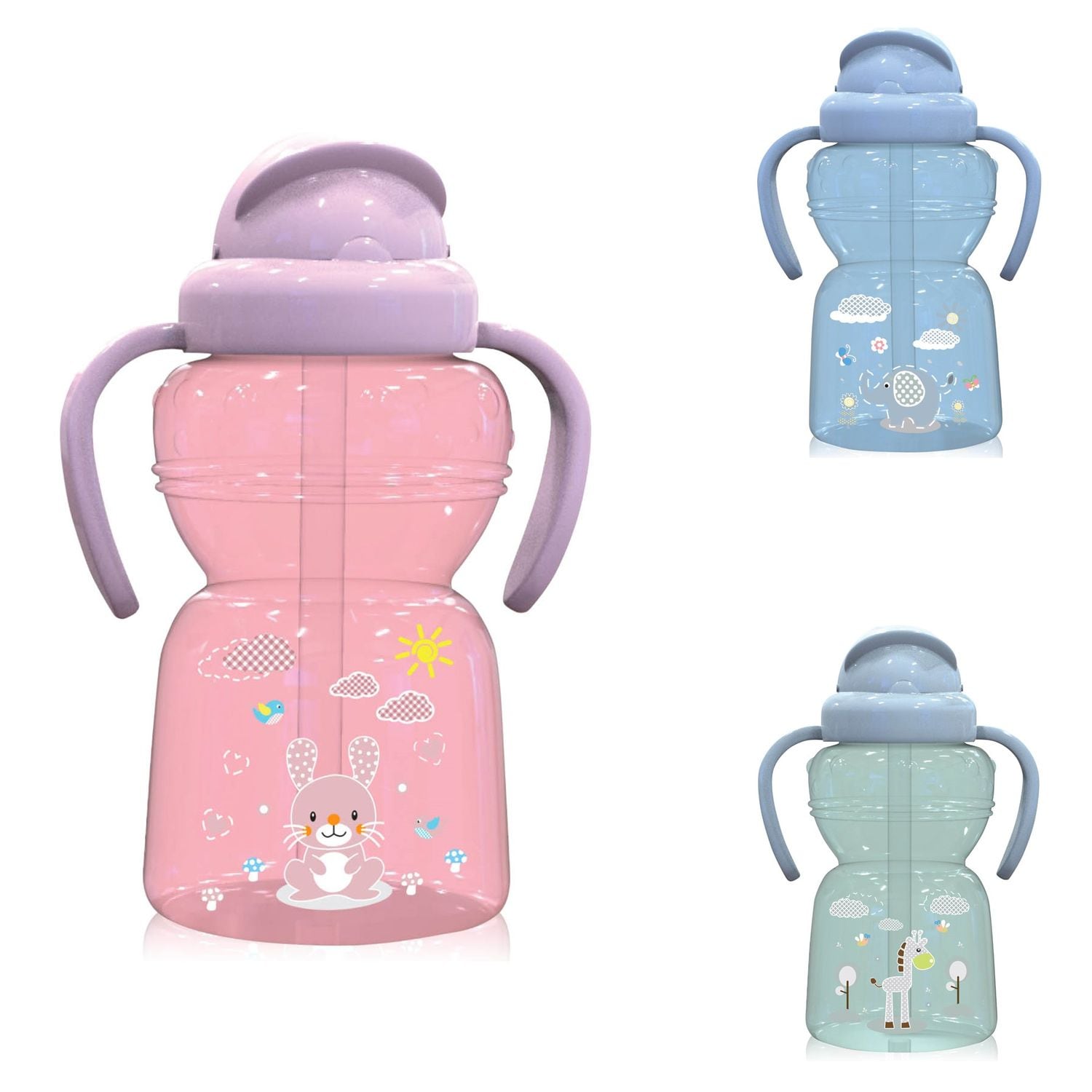 Baby Care Kinder Trinkflasche 325 ml Sport Sipper Trinkhalm Griffe ab 6 Monaten rosa 