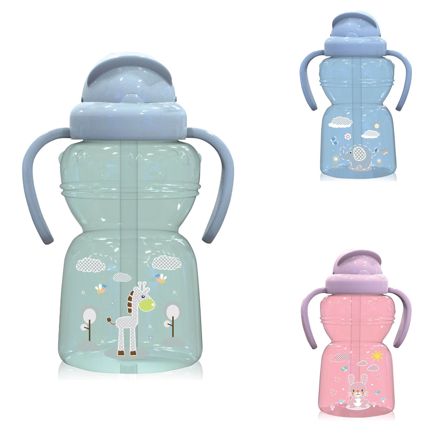 Baby Care Kinder Trinkflasche 325 ml Sport Sipper Trinkhalm Griffe ab 6 Monaten gr&uuml;n 